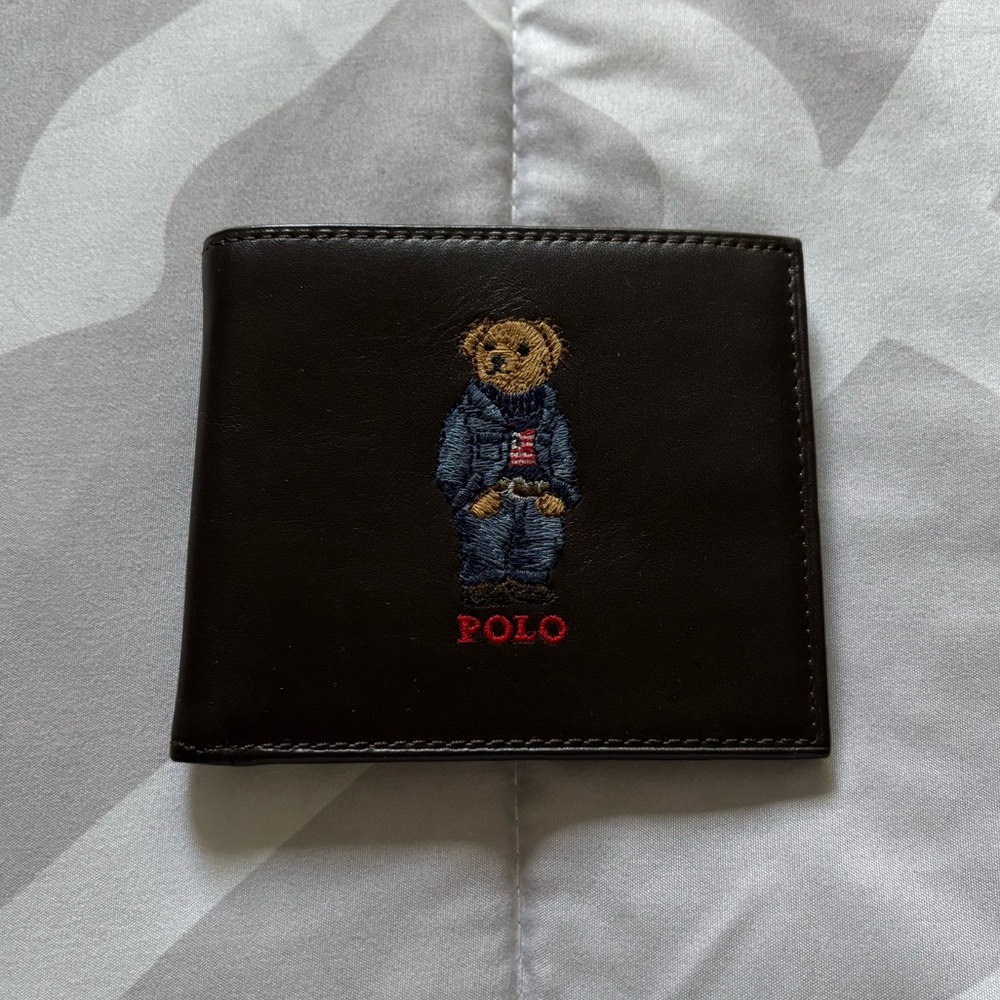 Polo Ralph Lauren Brown Leather Polo Bear Bifold Wallet